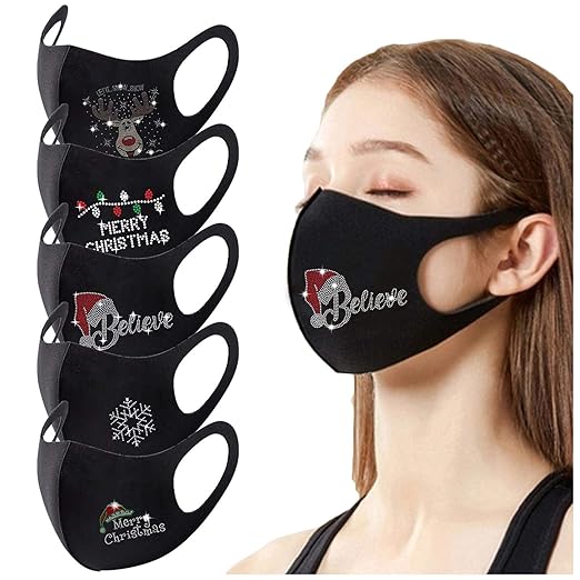 Sacchetti natalizi cadeau 5 Pack Christmas Holiday Face_Mask, Rhinestone Bling Sequin Sparkly for