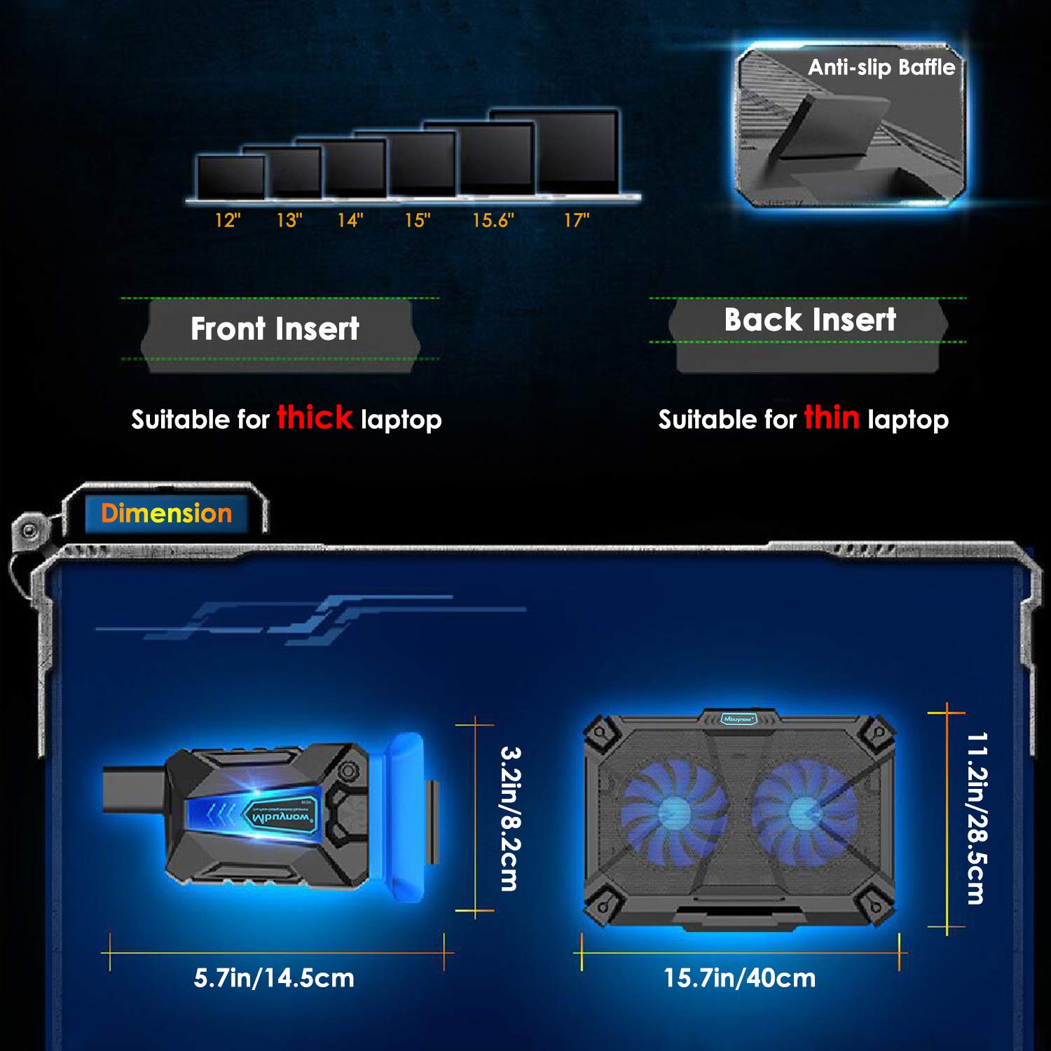 Refroidisseur Pc Portable 2 Fan Refroidissment Silencieux Rapidement Avec Mini Ventilateur Externe Pour Ordinateur Portable Gaming 12-17 Pouces