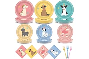 YIAOYINNZ 96Pcs Pet Dog Birthday Party Supplies Retro Puppy Themed Paper Plates Napkins Vintage Puppy Face Party Tableware Disposable Pet Dinnerware Decoration Set for Kids Birthday Baby Shower Table Decor