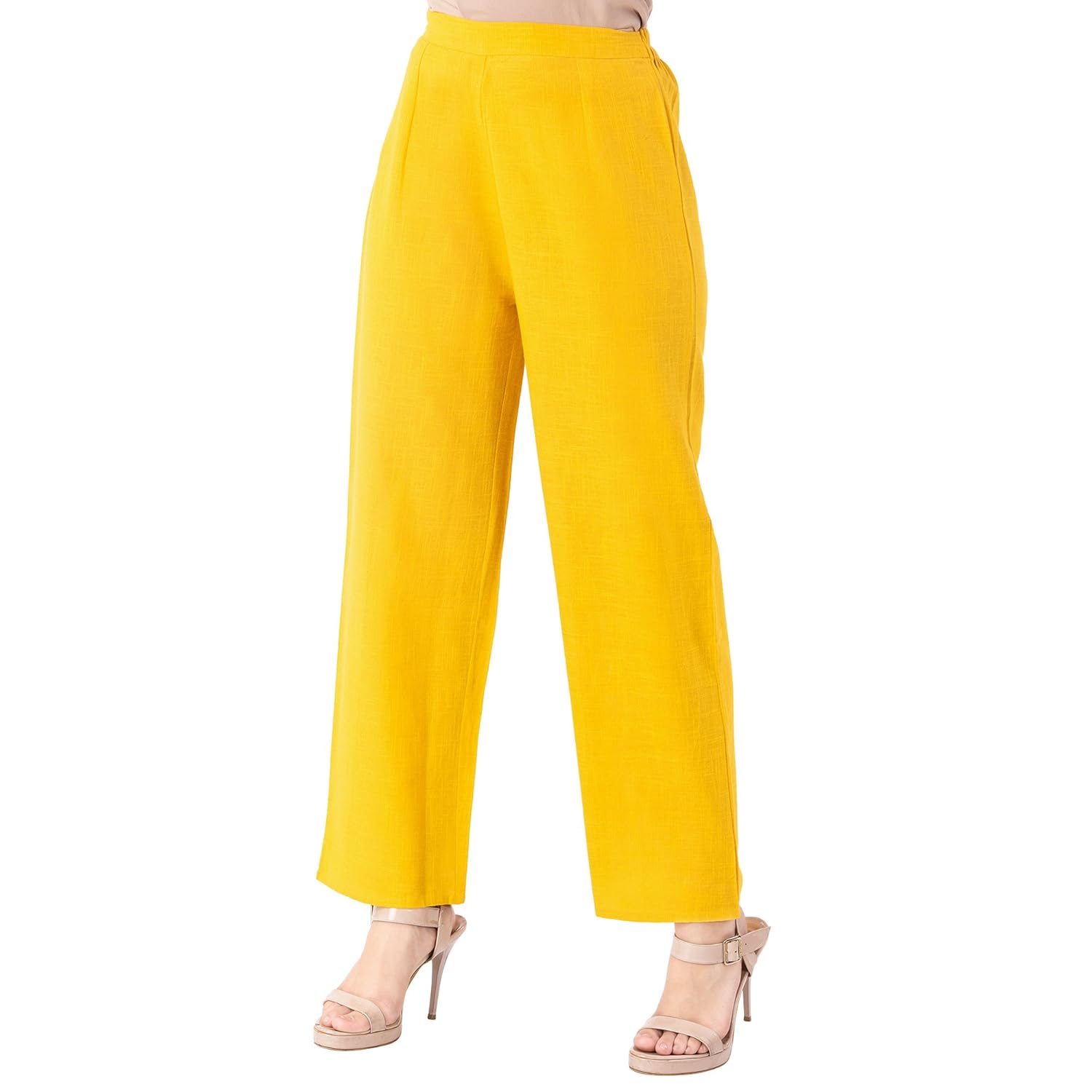 khushal k women's cotton solid yellow palazzo pant