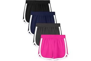 Aikuco 4 Packs Girls Running Shorts Toddler Athletic Shorts Kids Soccer Active Dolphin Dry-Fit Gym Workout Performance Shorts