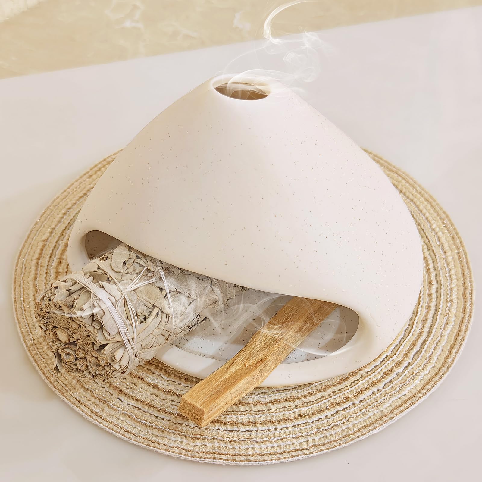 Photo 1 of Yawlsow Palo Santo Holder Burner, Charcoal Bakhoor Incense Burner,Smudge Bowl,Sage Holder,Ash Catcher for Meditation Zen Decor (White+Mat)