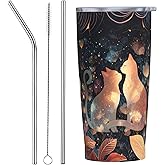 Yrebyou Cat Tumbler 20oz with Lid and Straw Stainless Steel Insulated Coffee Mug Leak-Proof Travel Cup for Water Iced Tea or Coffee