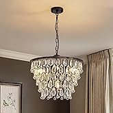 7PM Vintage Crystal Chandelier for Dining Room,20-inch Antique Crystal Ceiling Light Fixture, 5-Tier Bronze Chandelier for Li