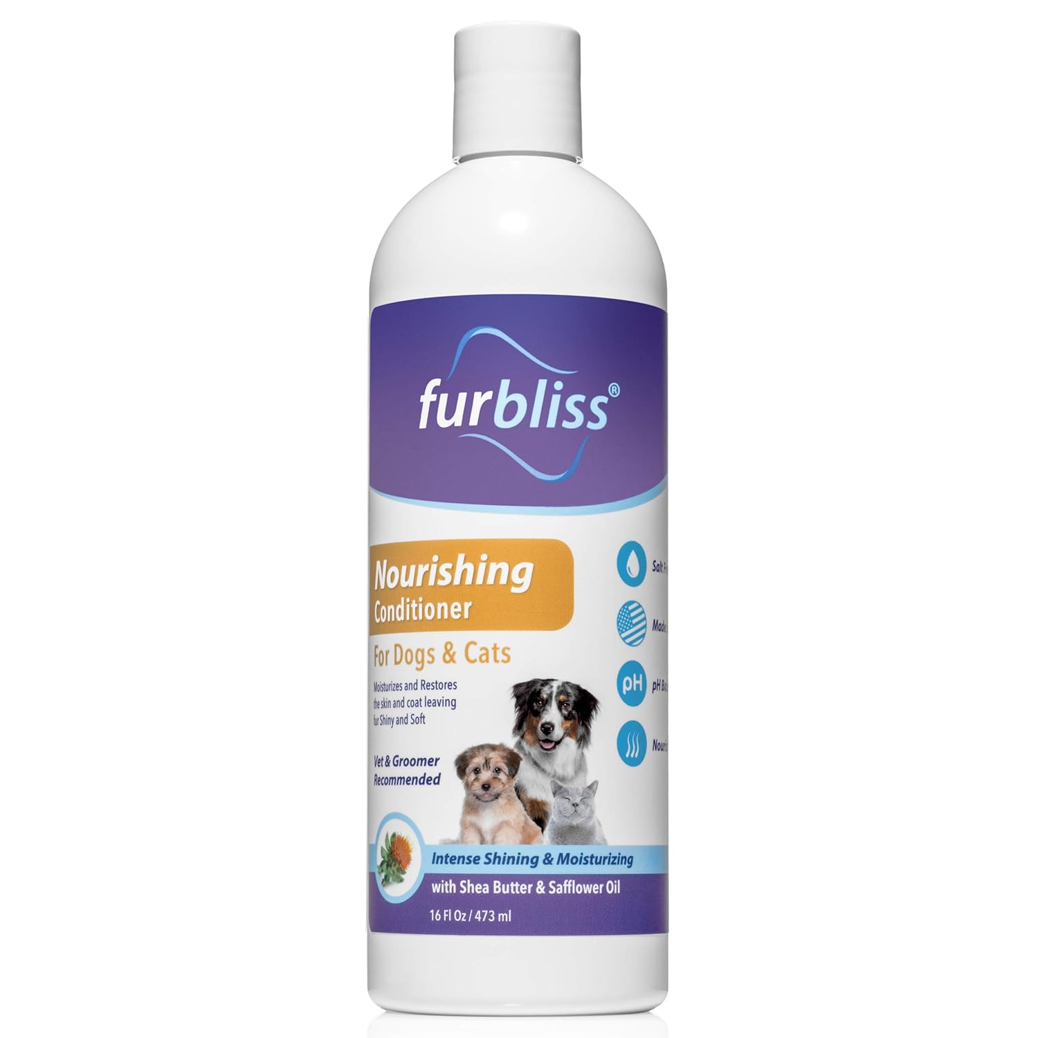 Furbliss Nourishing Cat and Dog Conditioner - Intense Shine & Moisturizing Detangler with Shea Butter & Safflower Oil (16oz)