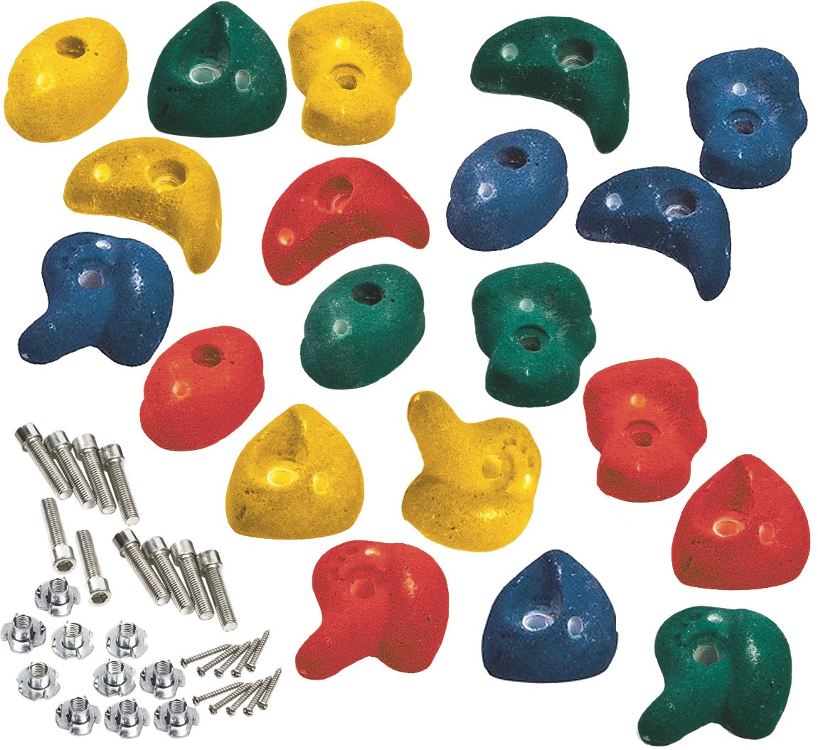 Garden Games 20 Packs of Climbing Holds Stones - High Polyresin Climbing Wall Grips for Kids with Galvanised Steel Fixings (Multicoloured)