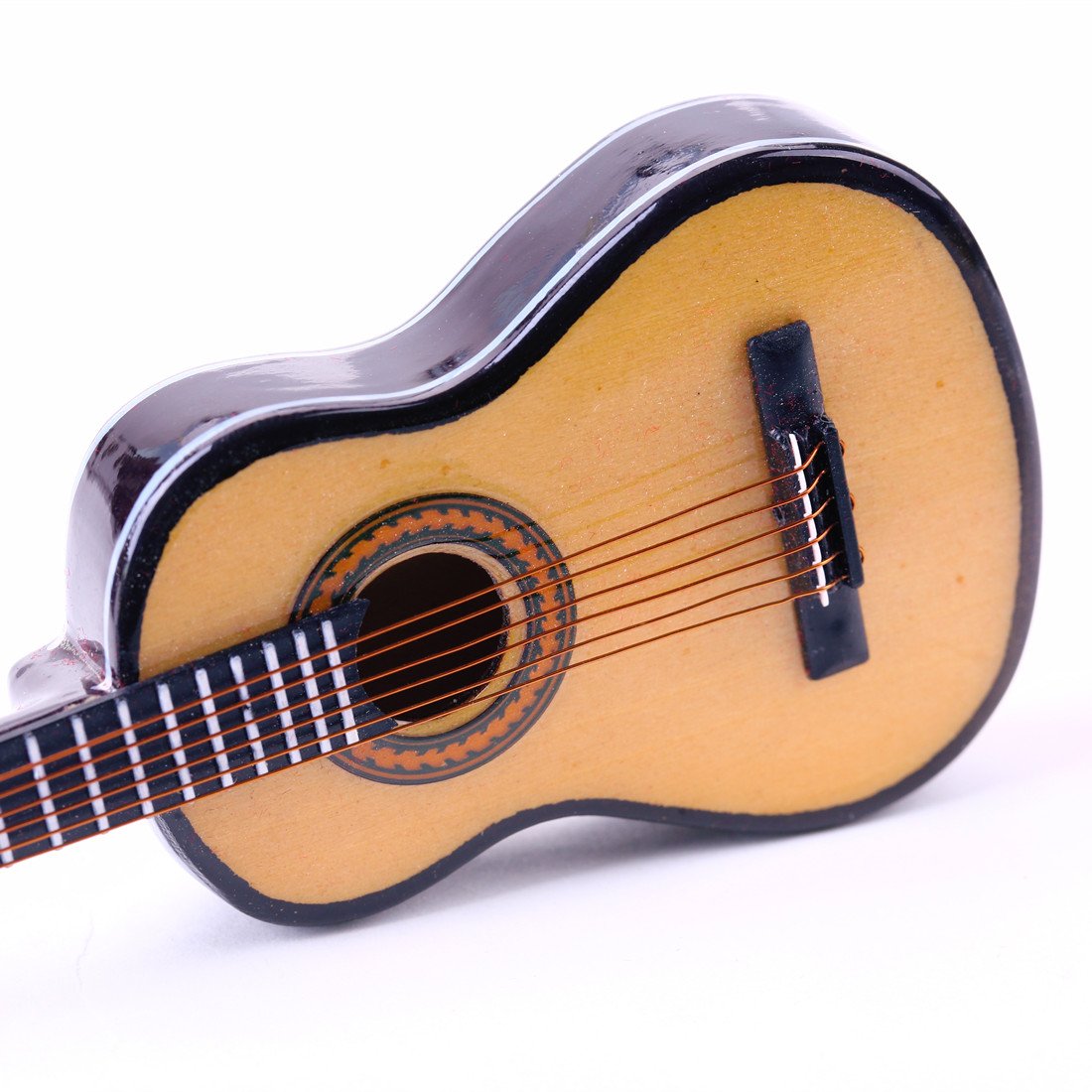 Dselvgvu Wooden Miniature Guitar with Stand and Case Mini Musical Instrument Guitar Replica Collectible Figurines Dollhouse Accessories Model Home Decoration Display Ornament (3.94