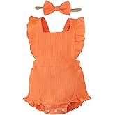 Fullfamous Baby Girl Ruffled Jumpsuit and Headband Set