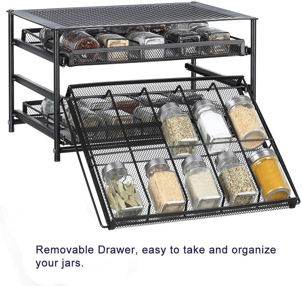 NEX 3-Tier Spice Rack 30 Bottle Standing Spice Drawer Storage Organizer for Kitchen Cabinet Countertop Dark Brown: Kitchen & Dining