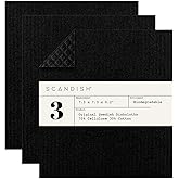 SCANDISH Black Swedish Dishcloths for Kitchen - Set of 3 Swedish Dish Cloths | Swedish Dish Towels Made in Sweden | Reusable, Compostable Black Dishcloths for Kitchen