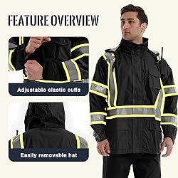 SKSAFETY Hi Vis Reflective Work Rain Jacket for Men