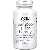 NOW Foods Solutions, Bamboo Silica Beauty, Support for Hair, Skin & Nails, Standardized to 70% Silica, 90 Veg Capsules