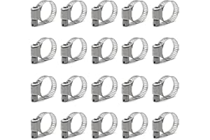 20Pcs-Hose Clamp,304 Stainless Steel Hose Clamps, Adjustable 13-19mm (1/2-3/4 inch) Range Hose Clips,Worm Gear Hose Clamp Fue
