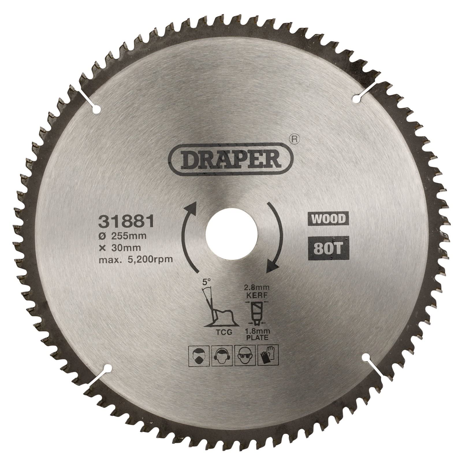 Draper 31881 TCT Triple Chip Grind Circular Saw Blade, 255 x 30mm, 80T