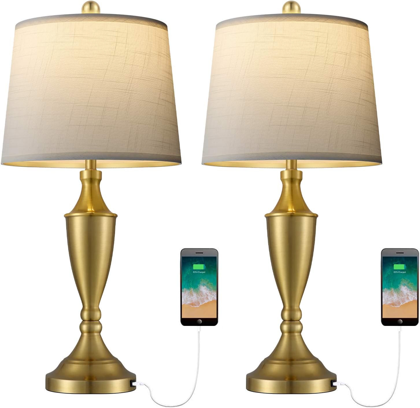 BOBOMOMO 25.25'' Modern USB Table Lamp Set of 2 for Living