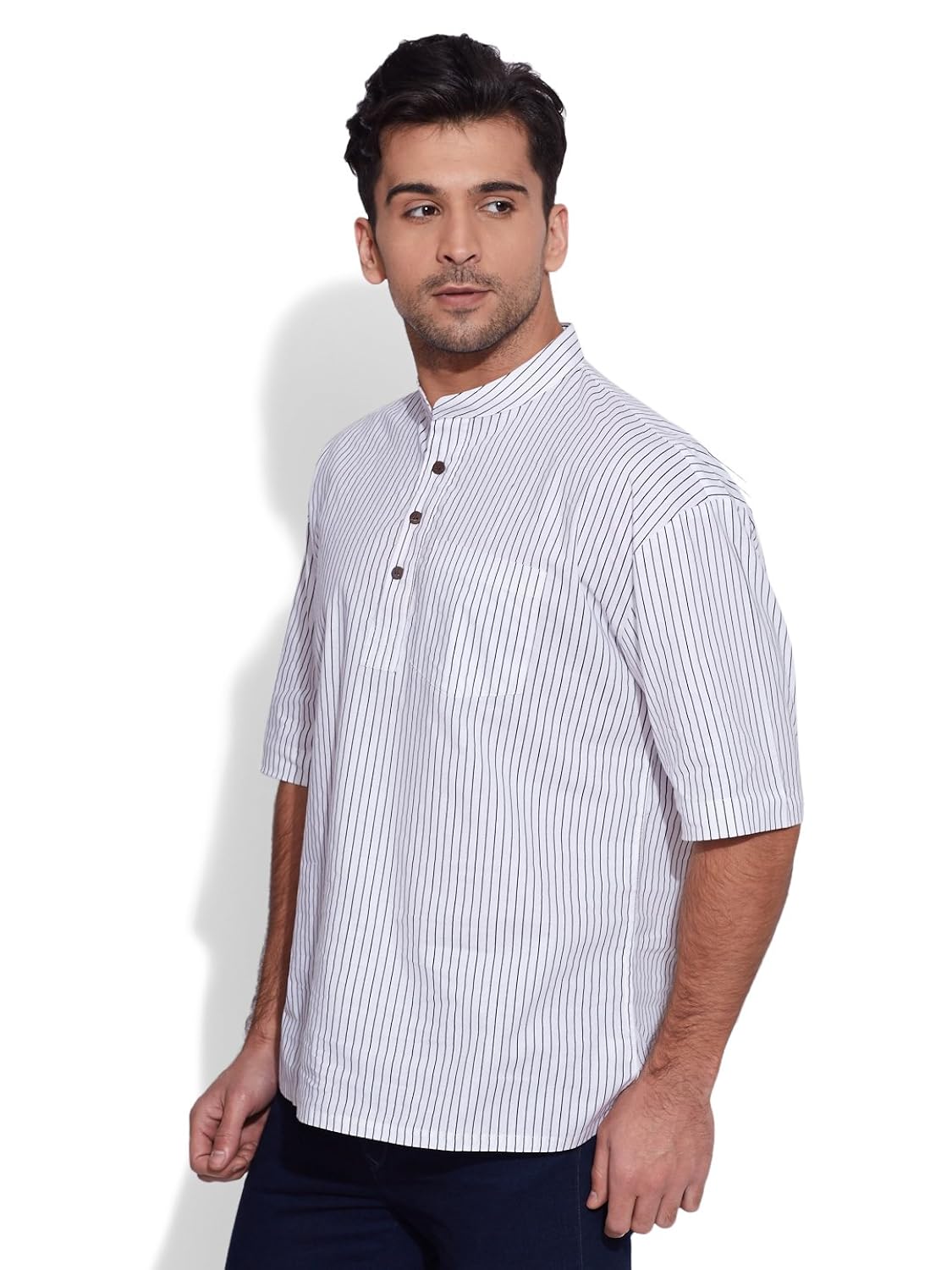 very me men's designer ivory pure cotton printed short kurta