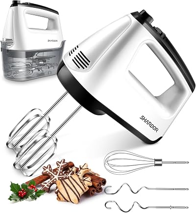 SHARDOR Hand Mixer Electric 6 Speed Turbo Anti-Splash Case 5 Attachments