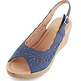 Alexis Leroy Wedge Heel Cut-Out Vamp Peep Toe Slingback Women's Sandals