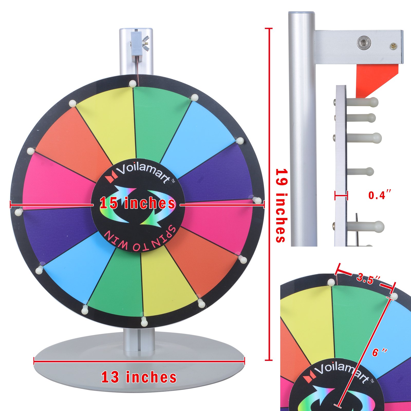 Voilamart 15" Tabletop Spinning Prize Wheel 12 Slots with Aluminum Base