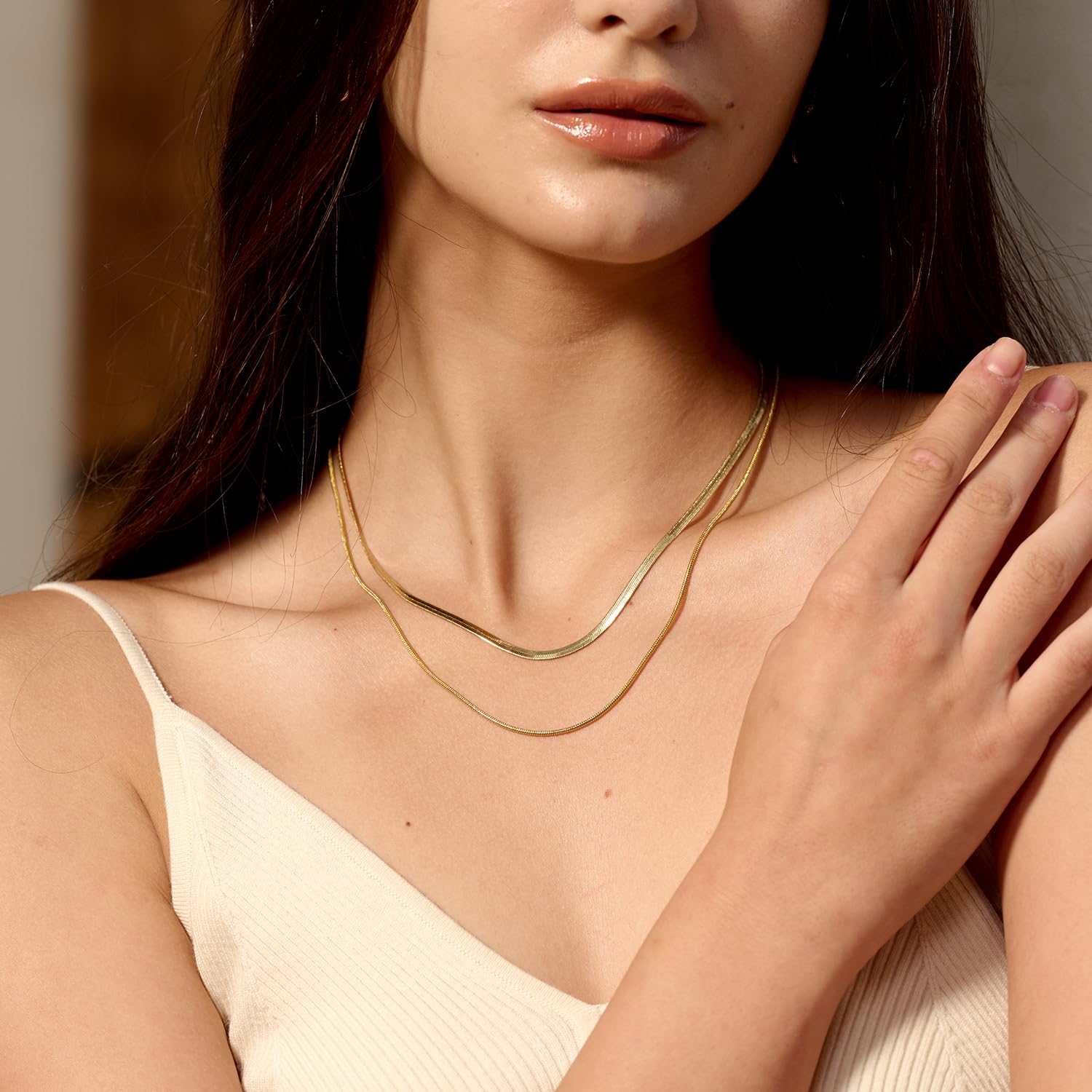 CHESKY 14K Gold/Silver Plated Snake Chain Necklace Herringbone Necklace Gold Choker Necklaces for Women Gifts Jewelry 1.5/3/5MM(W) 14