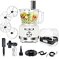 Homtone 16 Cup Food Processor with Storage Box, 10-in-1 Electric Vegetables Chopper for Slicing, Chopping, Mincing, Shredding, Purees & Dough, Extra-Large 3" Feed Chute, 600W, White