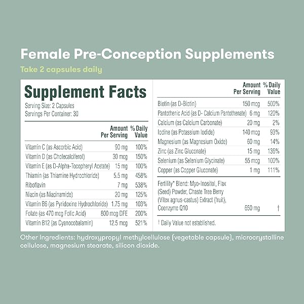 FRIDA FERTILITY PRE-CONCEPTION SUPPLEMENT SET | FEMALE & MALE DAILY VITAMINS & MINERALS, FOLIC ACID, INOSITOL, COQ10, MAINTAIN & SUPPORT EGG FUNCTION & SPERM HEALTH | 60 CAPSULES EACH, 30 DAY SUPPLY