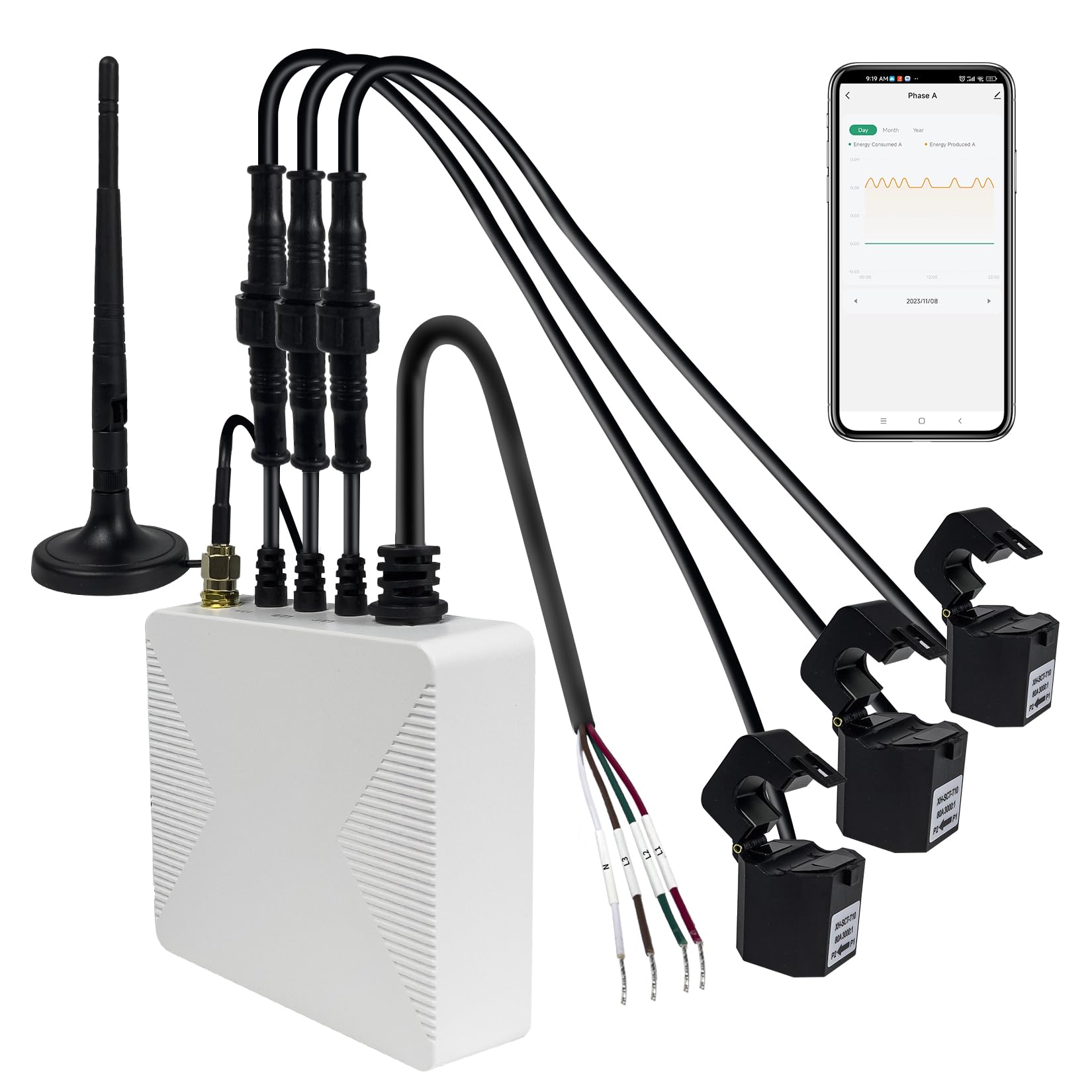 OWON 3-Phase WiFi Smart Home Energy Monitor with 3x80A Circuit-Level Sensors - Vue Real-Time Electricity Meter for Smart Life