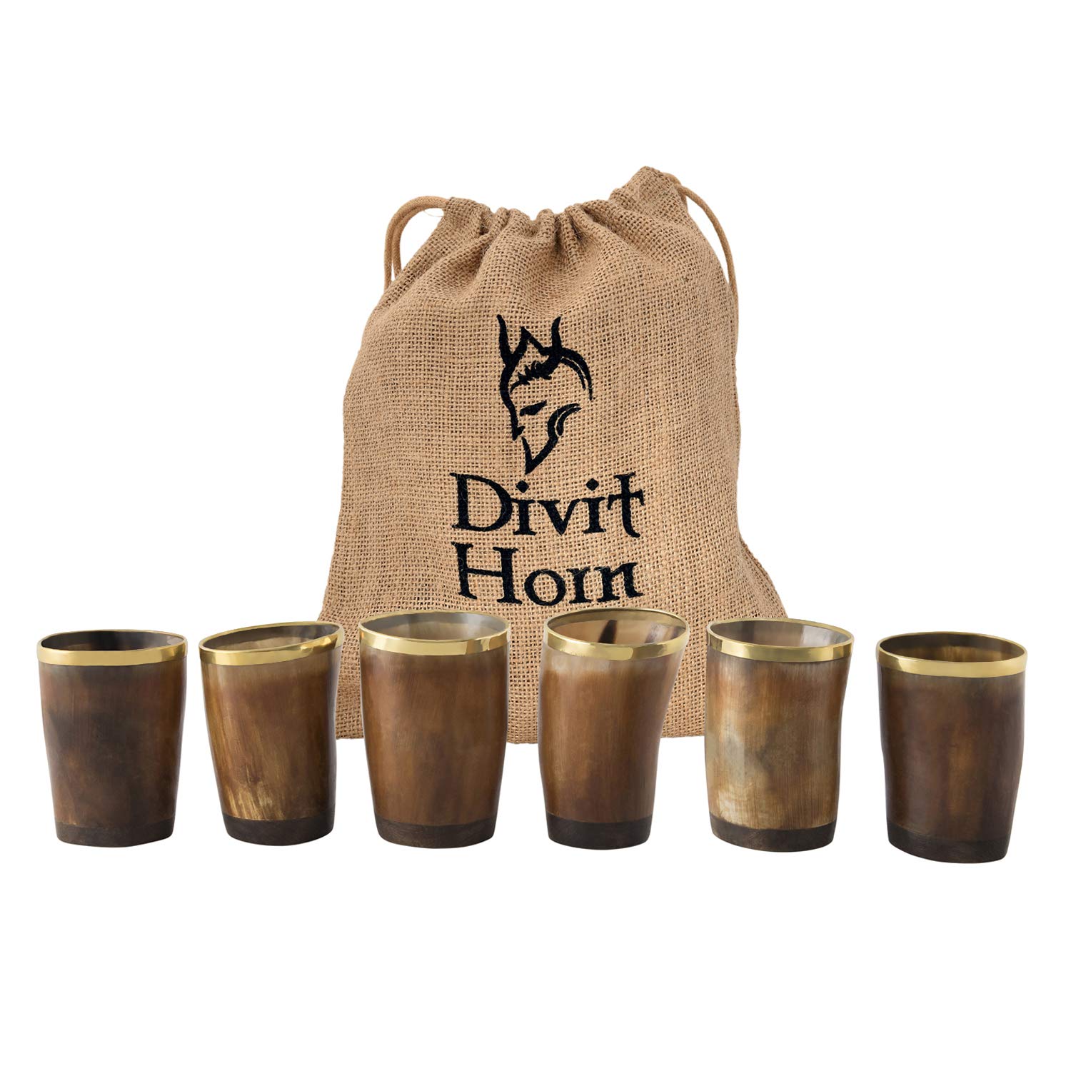 Divit Genuine Viking Drinking Horn Shot Glass Set of 6 Handcrafted