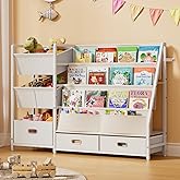 HAVLOTII Kids Bookshelf and Toy Storage - Book Shelf for Kids Rooms, Toddler Bookshelves Baby Bookcase for Nursery, Montessori Toy Organizer, 6 Toy Bins for Kids Toy Storage