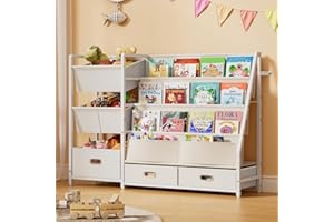 HAVLOTII Kids Bookshelf and Toy Storage - 3 Tier Bookcase with 6 Removable Bins for Kids Rooms, Nursery, Montessori Toy Organ