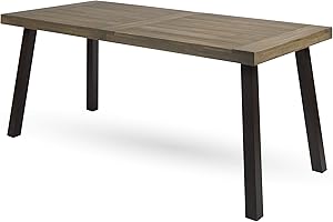 Christopher Knight Home Della Outdoor Acacia Wood Dining Table with Metal Legs, Grey Finish / Rustic Metal