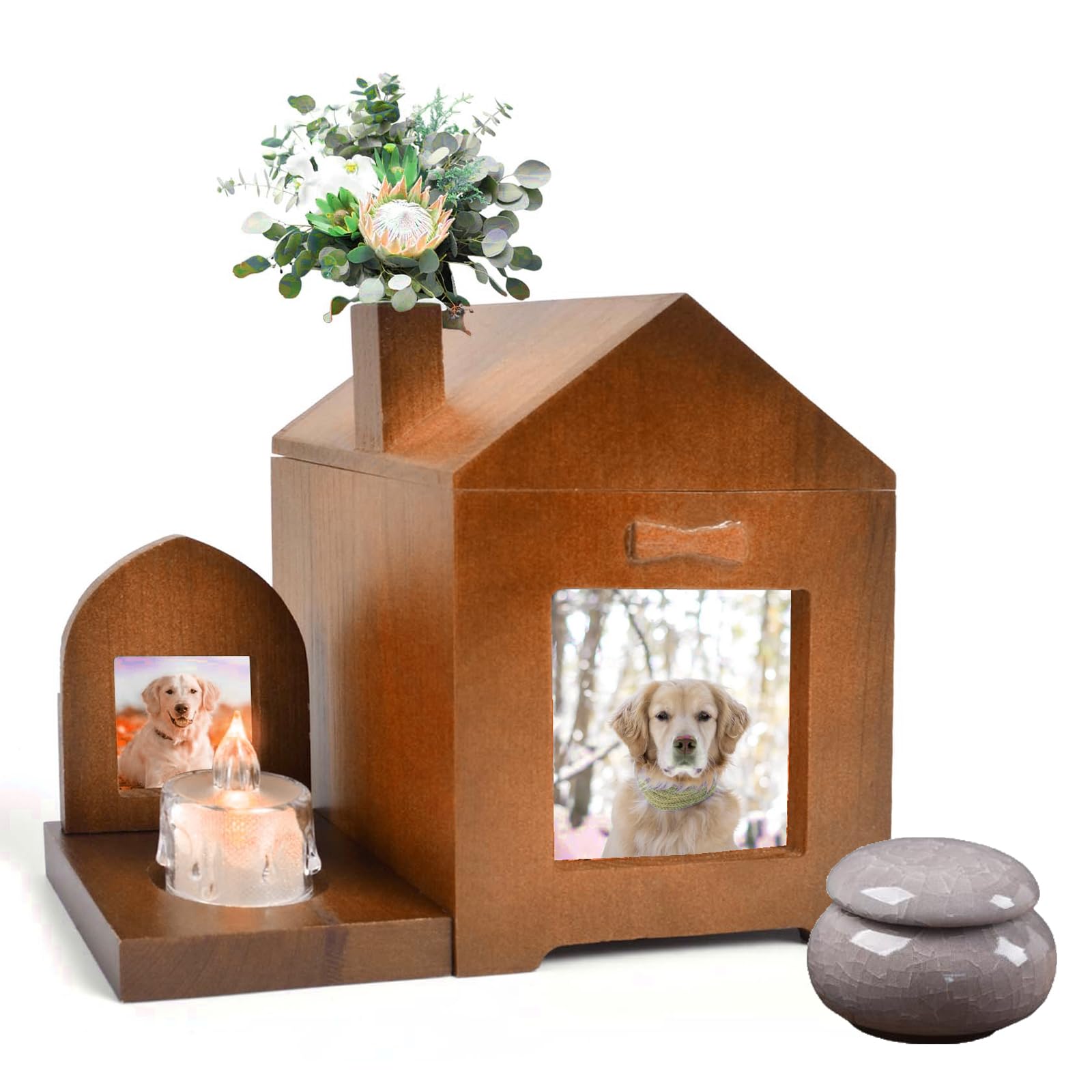 Umberdom 3 in 1 Pet Ashes Box Set, Wooden Urn Box Ashes Casket Keepsake Memorial Gift with Picture Frame, Cremation Box for Dogs Cats Rabbit Small Pet (Mini Urn)
