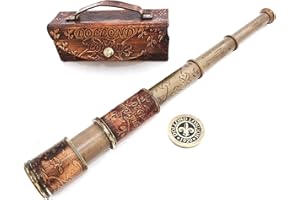 COLLECTIBLESBUY Antique Brass Pirate Spyglass Telescope Leather Case Sailor Telescope Nautical Handheld Vintage Telescope