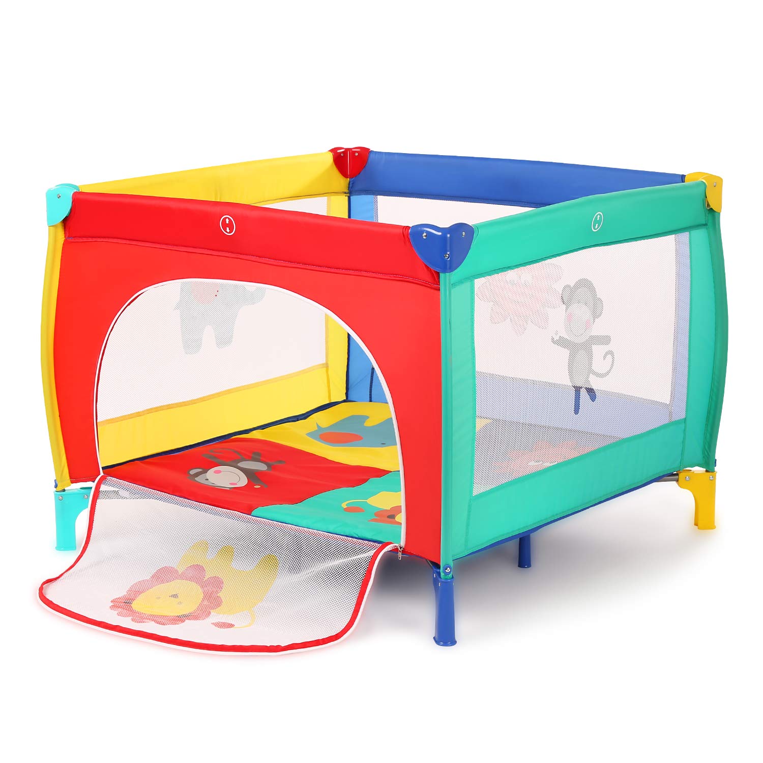 Baby Play Portable Playard Play Pen with Mattress Safety Baby Playard with Door Activity Center for Toddler Boys Girls Fun Time Indoor and Outdoor 39inch x 39inch ?Colorful?