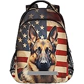 Dog German Shepherd Backpack for Boys Girls American Flag Elementary School Bag Kids Bookbag Travel Rucksack