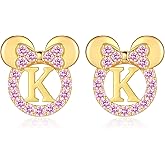 925 Sterling Silver Earrings for Girl Women: Hypoallergenic Initial Earrings with Pink Cubic Zirconia Cute Earrings Studs for Sensitive Ears Chirstmas Birthday Gifts