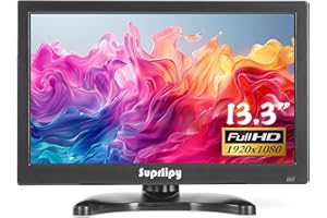 Suprlipy 13.3 inch FHD Small IPS Monitor LCD Display Screen 1920x1080 60Hz 16:9 with BNC VGA AV Input Built-in Lounspeakers for CCTV Security Camera DVR PC RasPi