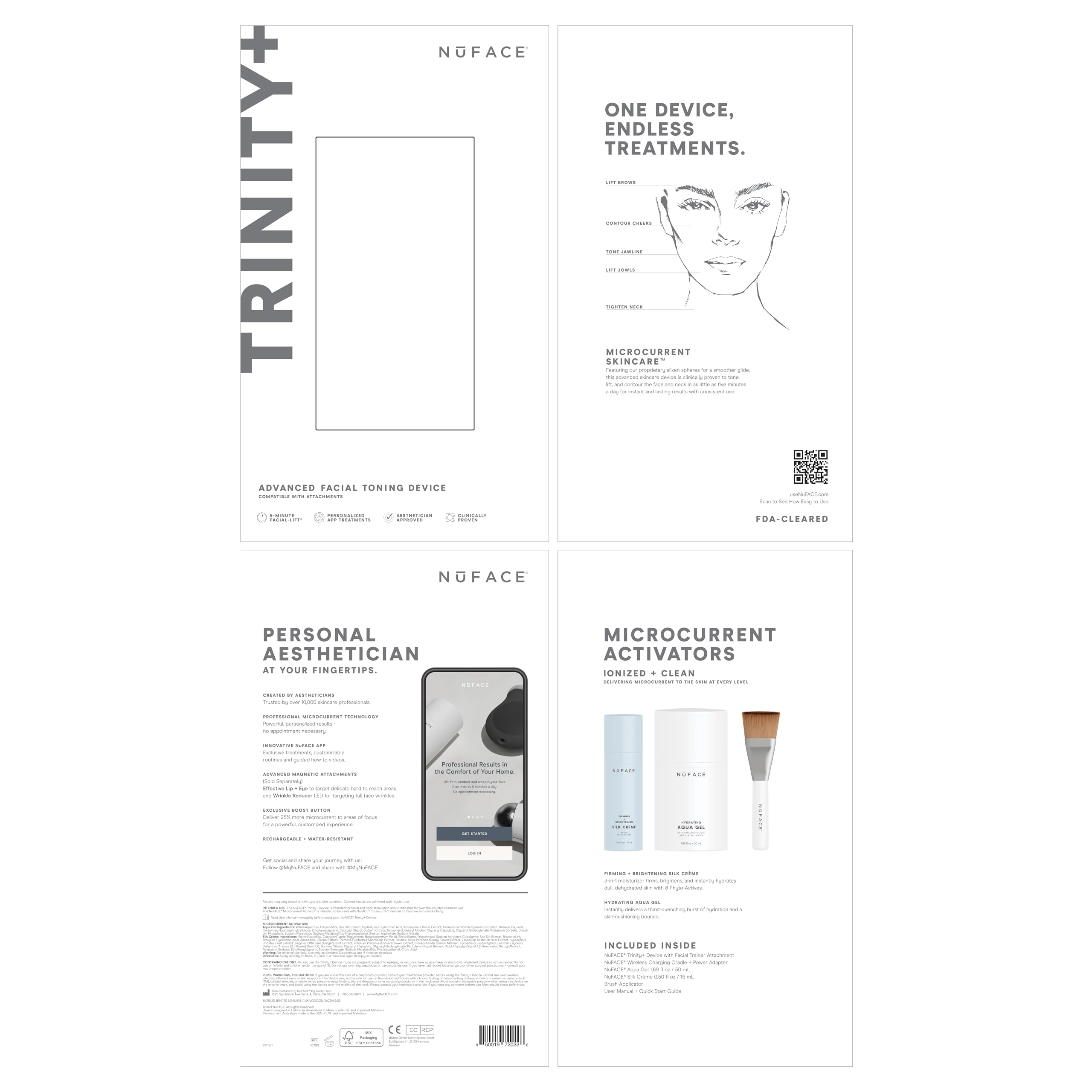 NuFACE TRINITY+ Microcurrent Facial Device Kit - FDA Cleared Face Sculpting & Neck Tightening Device to Contour Cheeks & Brows + Microcurrent Gel Activator & Silk Creme