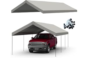 FLOUREE 12x20 FT Carport Replacement Canopy Top Upgraded Car Port Canopy Cover for Carport Party Tent Waterproof & UV Protected, Easy Installation with Ball Bungees, Grey (Top Cover Only, Frame Not Included)