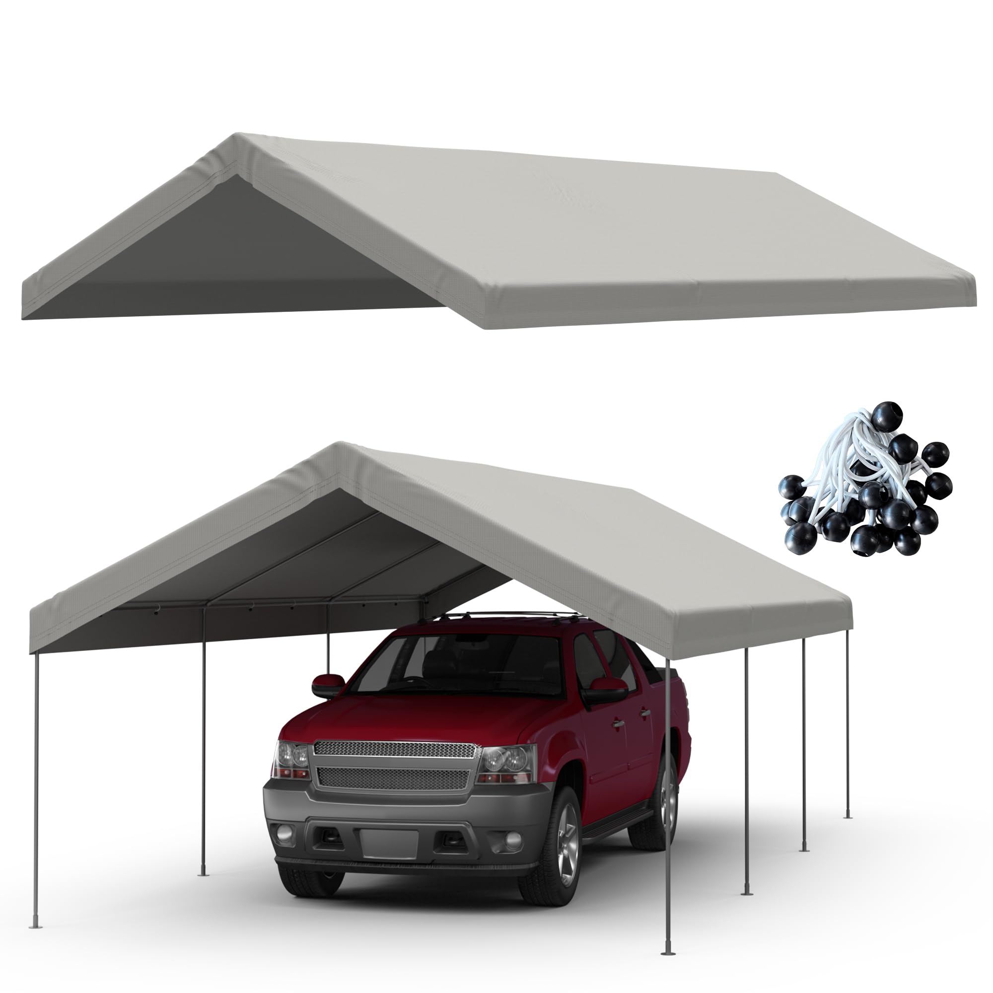 Photo 1 of 10x20 FT Carport Replacement Canopy Top Upgraded Car Port Canopy Cover for Carport Party Tent Waterproof & UV Protected, Easy Installation with Ball Bungees, Grey (Top Cover Only, Frame Not Included)