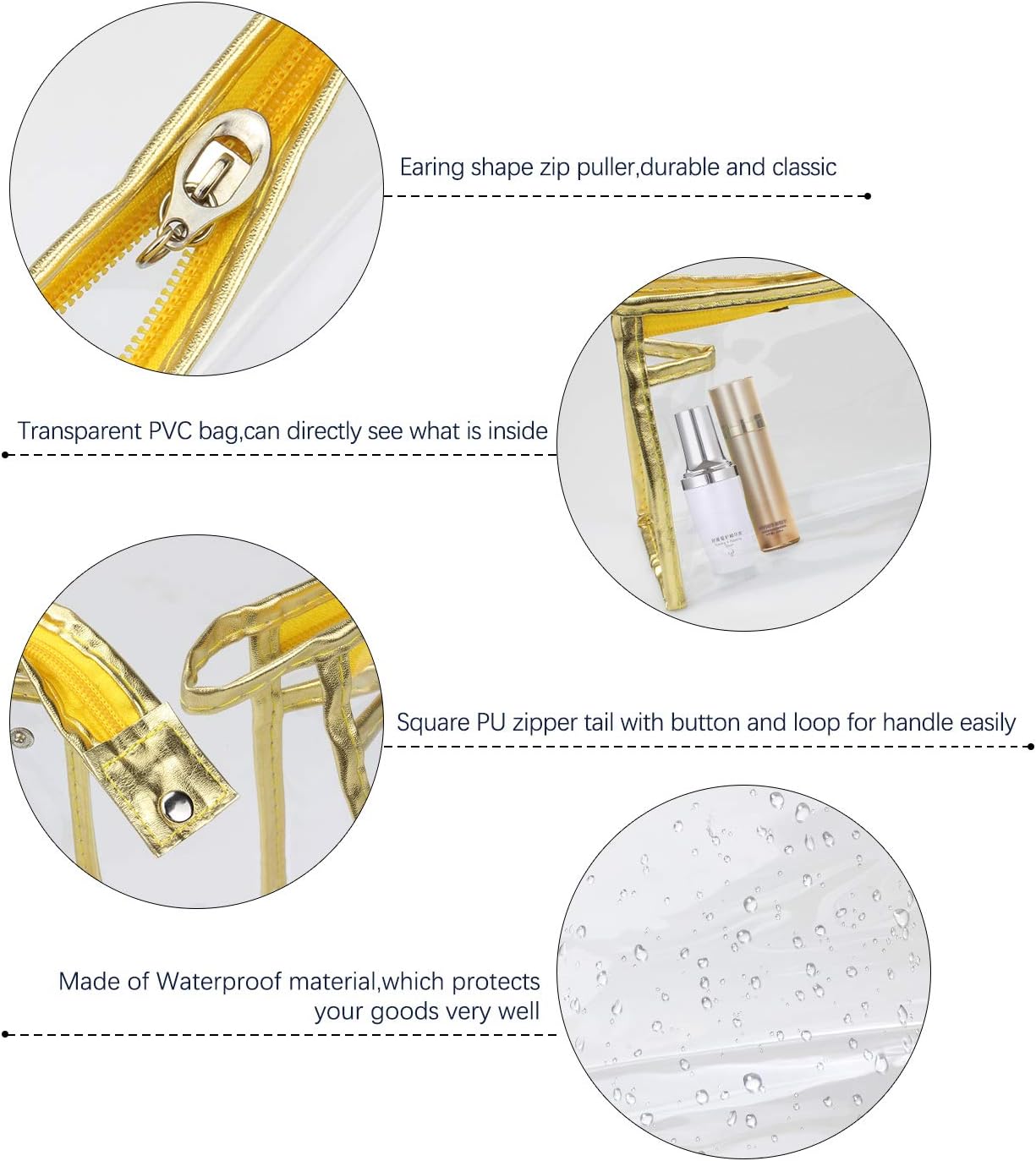 Meetory 5 Pcs Transparent Waterproof Cosmetic Bag Toiletry Bags, PVC Vinyl Makeup Organizing Bag - Image 5