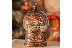 EDDORUNNING Snow Globe Christmas with Elk, Lighted Christmas Snow Globes with Timer, Swirling Musical Glittering Snowglobe Lantern for Decorations(SnowTrain Elk)