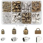 PH PandaHall 152pcs Glue-in End Caps 4 Styles Alloy Cord Ends 2 Colors Cord End Caps Vintage End Tip with Loop Ring Leather Cord Clasps for DIY Tassel Bracelet Necklace Jewelry Bag, 2/2.5/3/4mm Hole