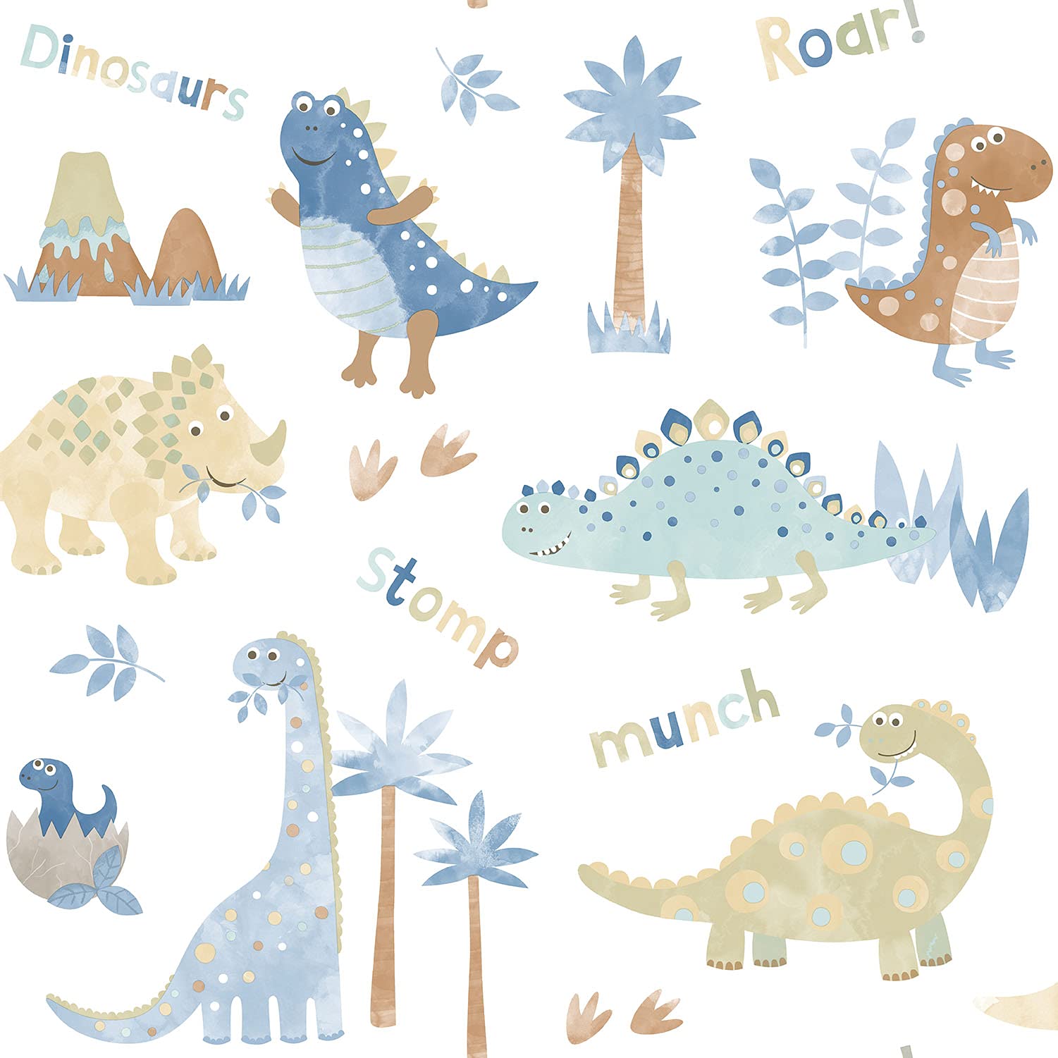 Galerie G78363 Tiny Tots 2 Dinosaurs Wallpaper, Blue/Beige, 10m x 53cm
