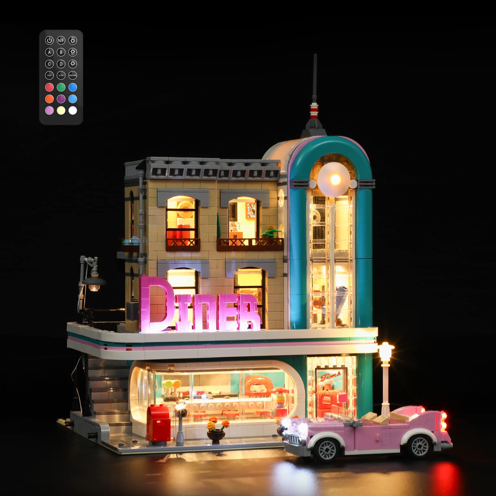 GEAMENT LED Light Kit (Remote Control) Compatible with LEGO Downtown Diner - Lighting Set for Creator 10260 (Building Set Not Included)