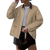 FOMELY Barn Jackets for Women Contrast Collar Fall Jackets Button Down Utility Jacket with Pockets for Women 2025