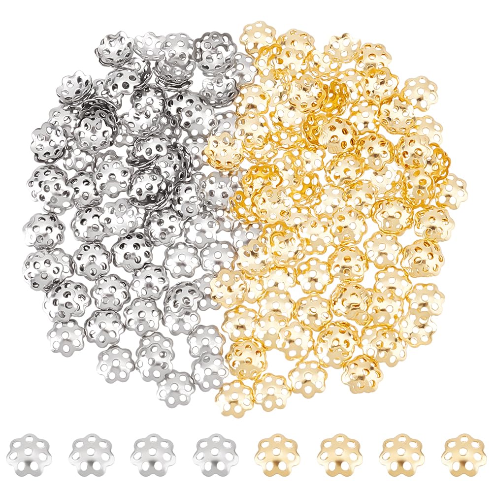 UNICRAFTALE 240pcs Stainless Steel Spacer Bead Caps 2 Colors Flower End Cap Spacers Golden Caps Spacer Beads Jewelry Making Metal Bead Caps for Bracelet Necklace 6mm Diameter