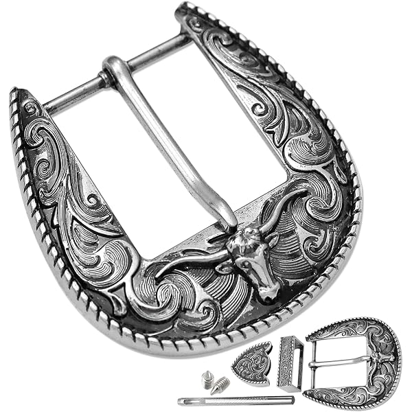 Engraved Belt Buckles Loops Tips Hatband Silver Gold Accents Tandy Supplies Retro Silver-coated Gold Alloy Western Belt Buckle Loop Tips  main image 3