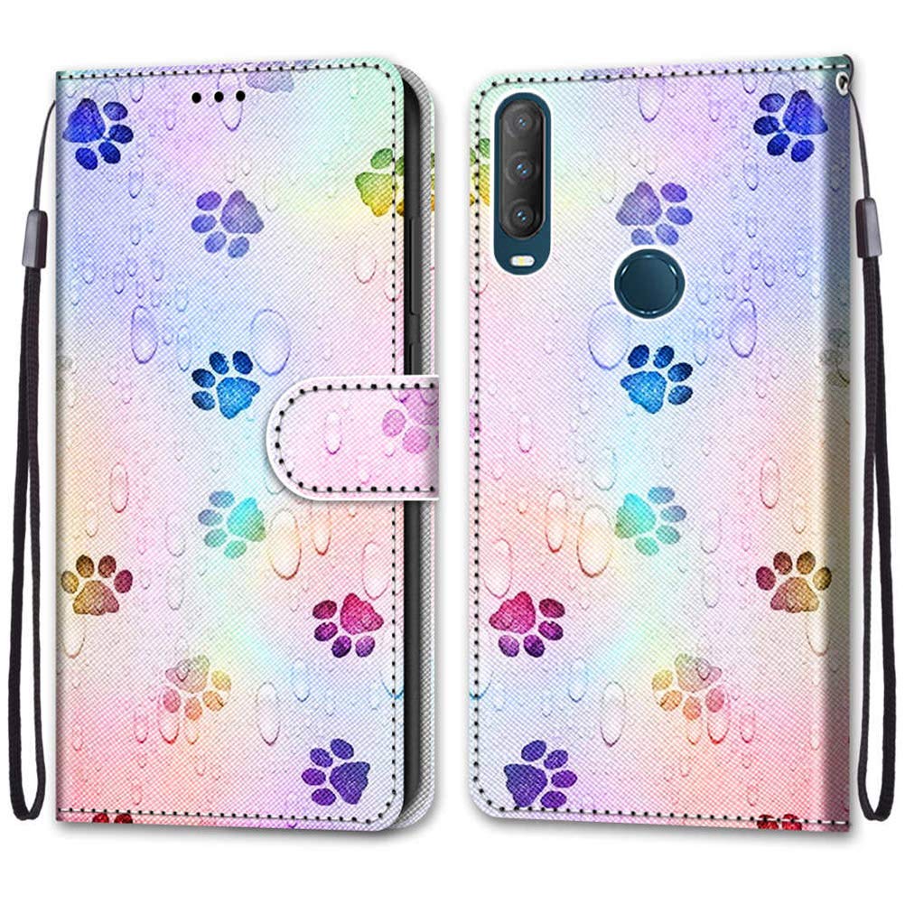 Mikikit Cute 3D Painted Leather Case for 1S 2020, Paw print Case Flip Cover with Magnetic clasp Clamshell Protective Case kickstand Card Holder Leather Wallet Case for 3L 2020