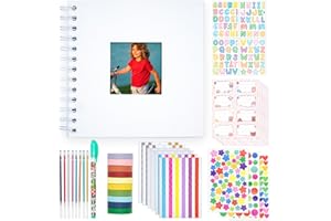 TUGLE Kid Scrapbook Photo Album Hard Cover DIY Photo Album for Kids Instant Camera Print Paper with DIY Accessories (White)